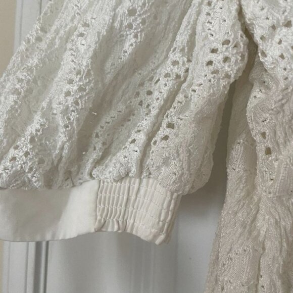 White Eyelet Mini Dress with Puff Sleeves - Size S - Maeve Anthropologie - Picture 5 of 8
